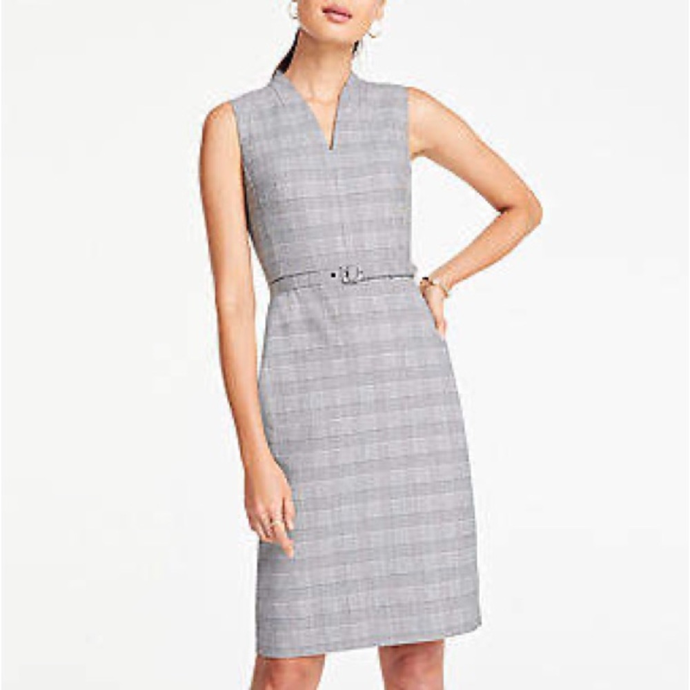 Ann Taylor Glen Plaid Belted Sleeveless Dress, Houndstooth Print, Knee Length